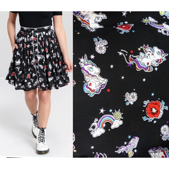 Hell Bunny Dresses & Skirts - Hell Bunny Skirt Women XL Black Unicorn Rainbow 60s Mod Retro Kidcore Kawaii NWT